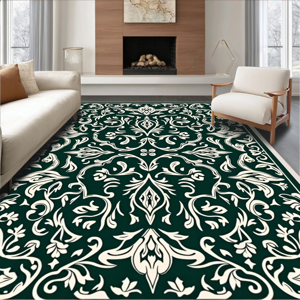 Dark Cream Floral Vine Pattern Rug