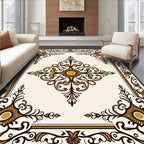 Cream and Gold Ornate Scroll Pattern Rug