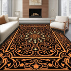 Rich Orange Black Floral Mandala Design Rug