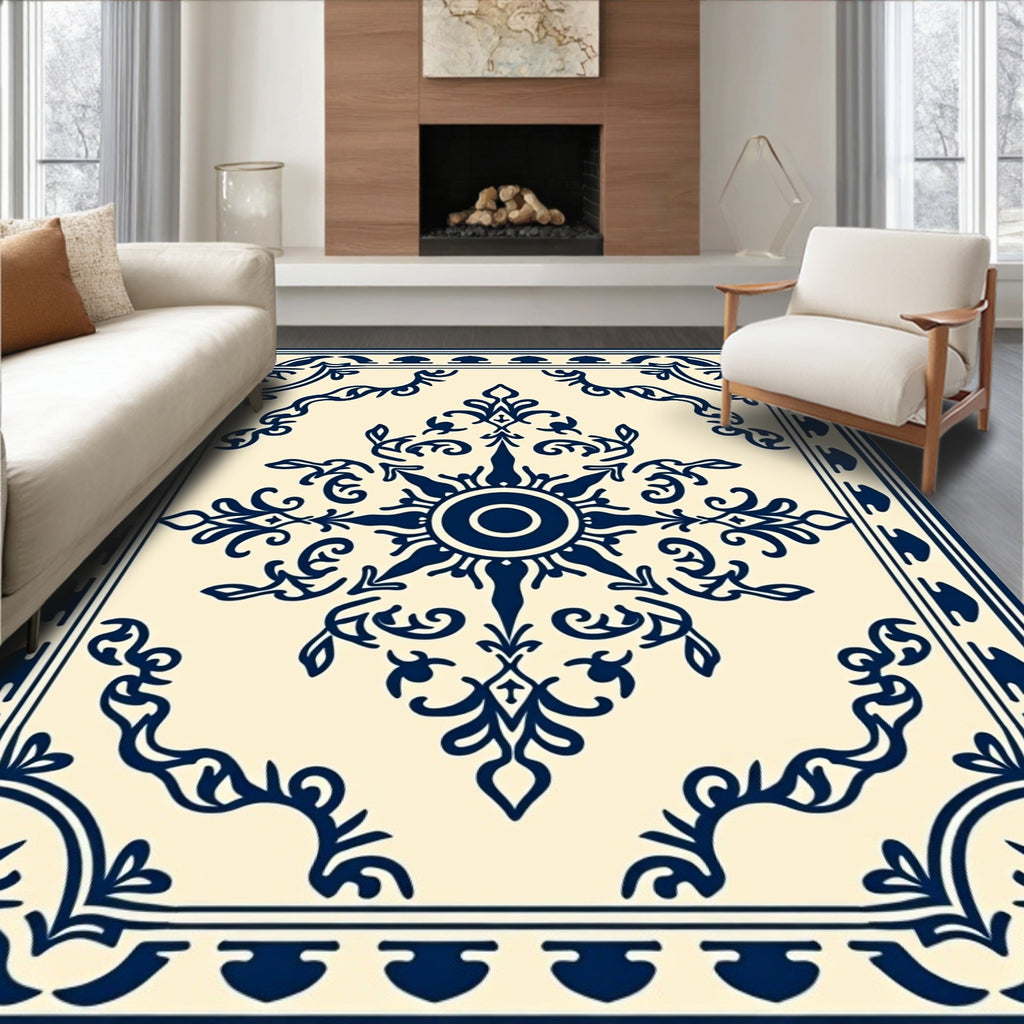 Navy Blue Ornamental Sunburst Rug