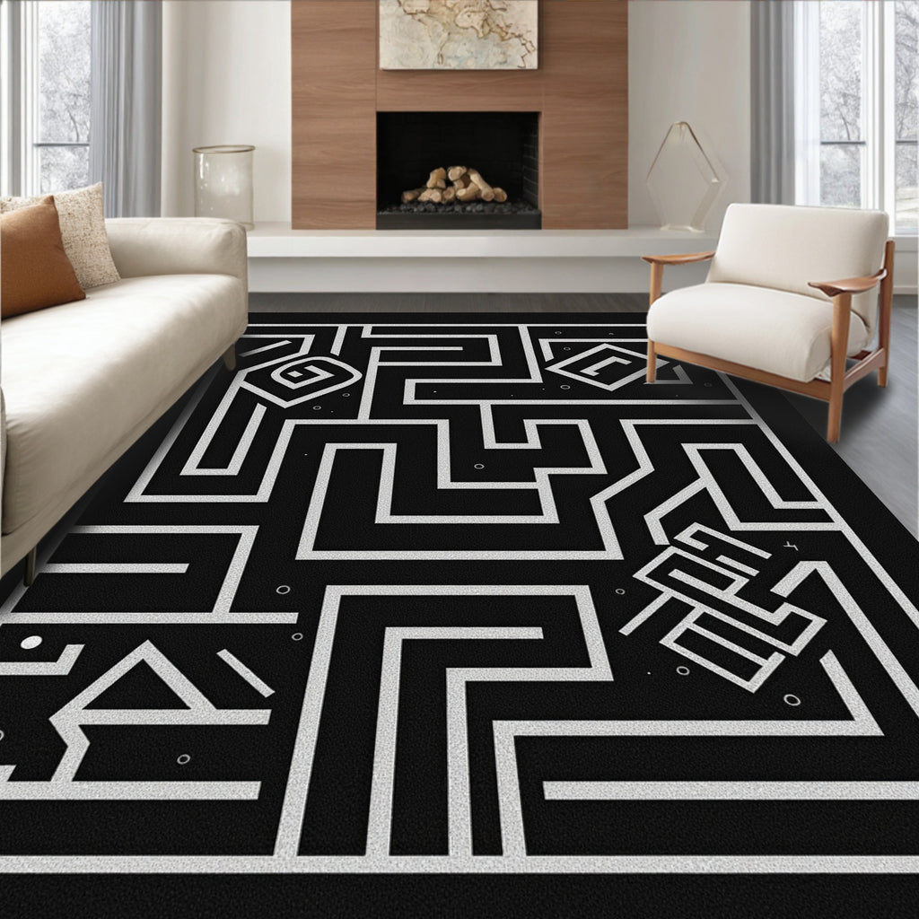 Abstract Lines Maze With Symbols Rug