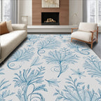 Detailed Blue Floral Swirl Motif Rug