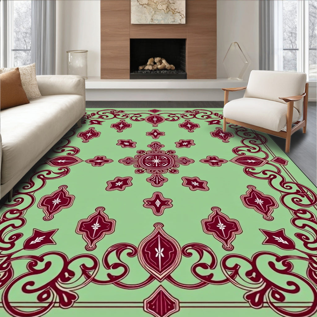 Elegant Red Geometric Floral Pattern Rug