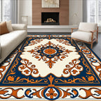 Ornate Blue Orange Floral Pattern Rug