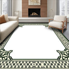 Ornate Green Ivory Geometric Pattern Rug