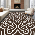 Brown White Continuous Line Art Rug