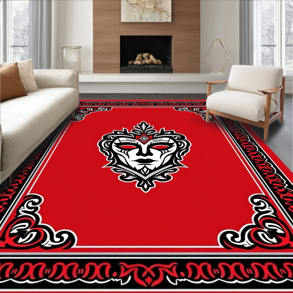 Red Mask Geometric Pattern Rug