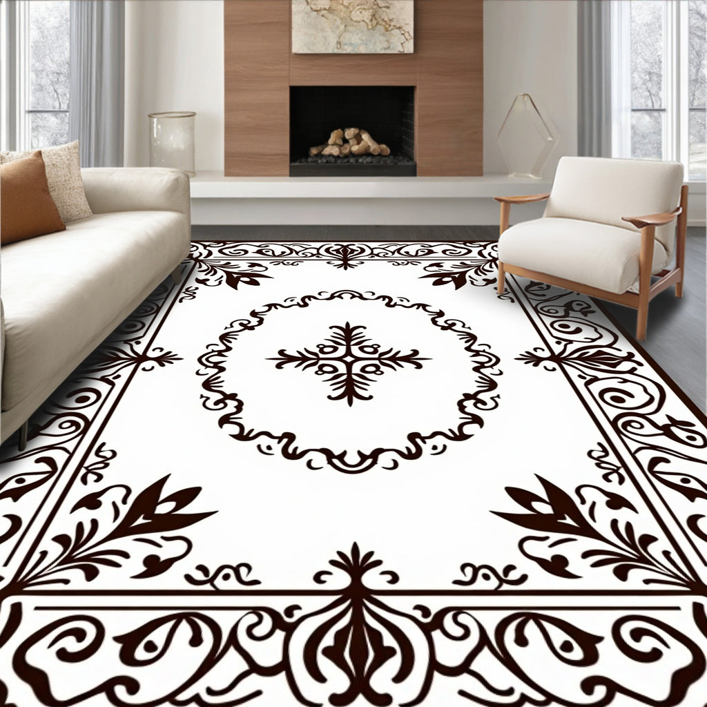 Intricate Floral Border Pattern Rug