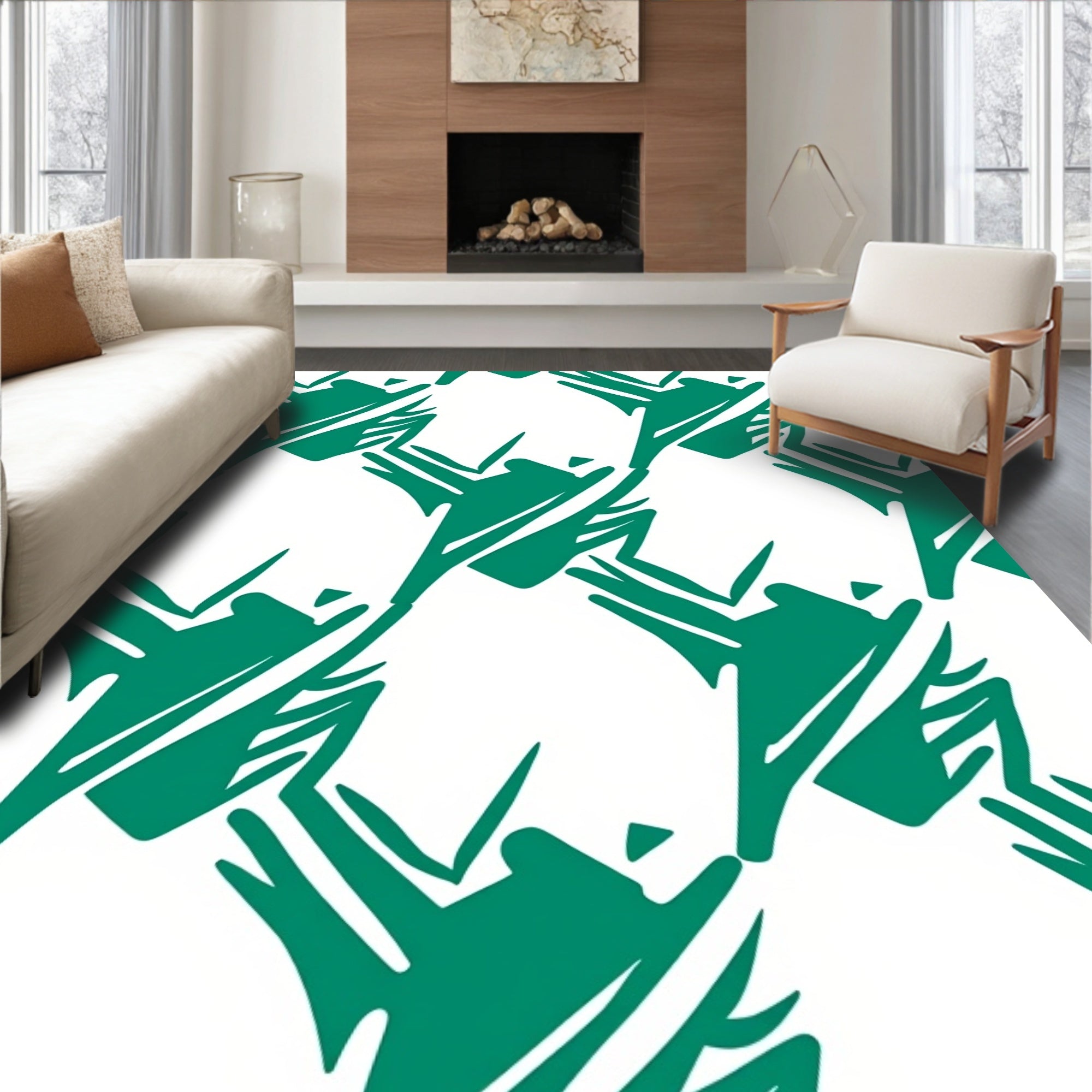 Teal White Abstract Pattern Rug