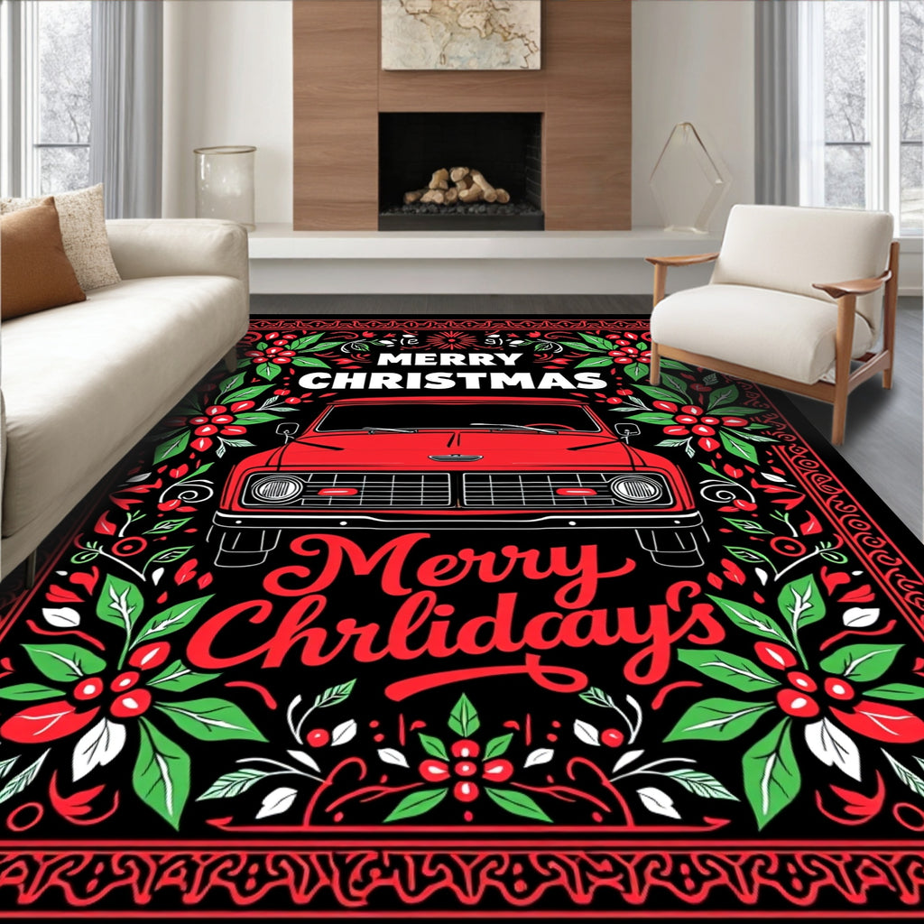 Red Truck Holly Christmas Garland Rug