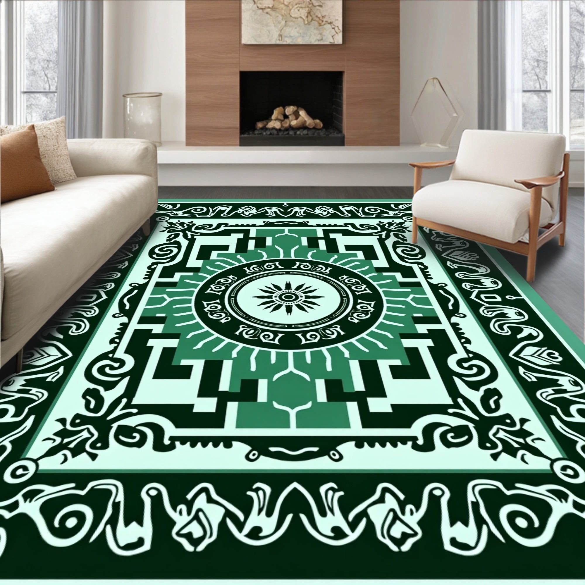 Mandala Geometric Medallion Vine Pattern Rug