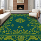 Elegant Teal Gold Floral Border Rug