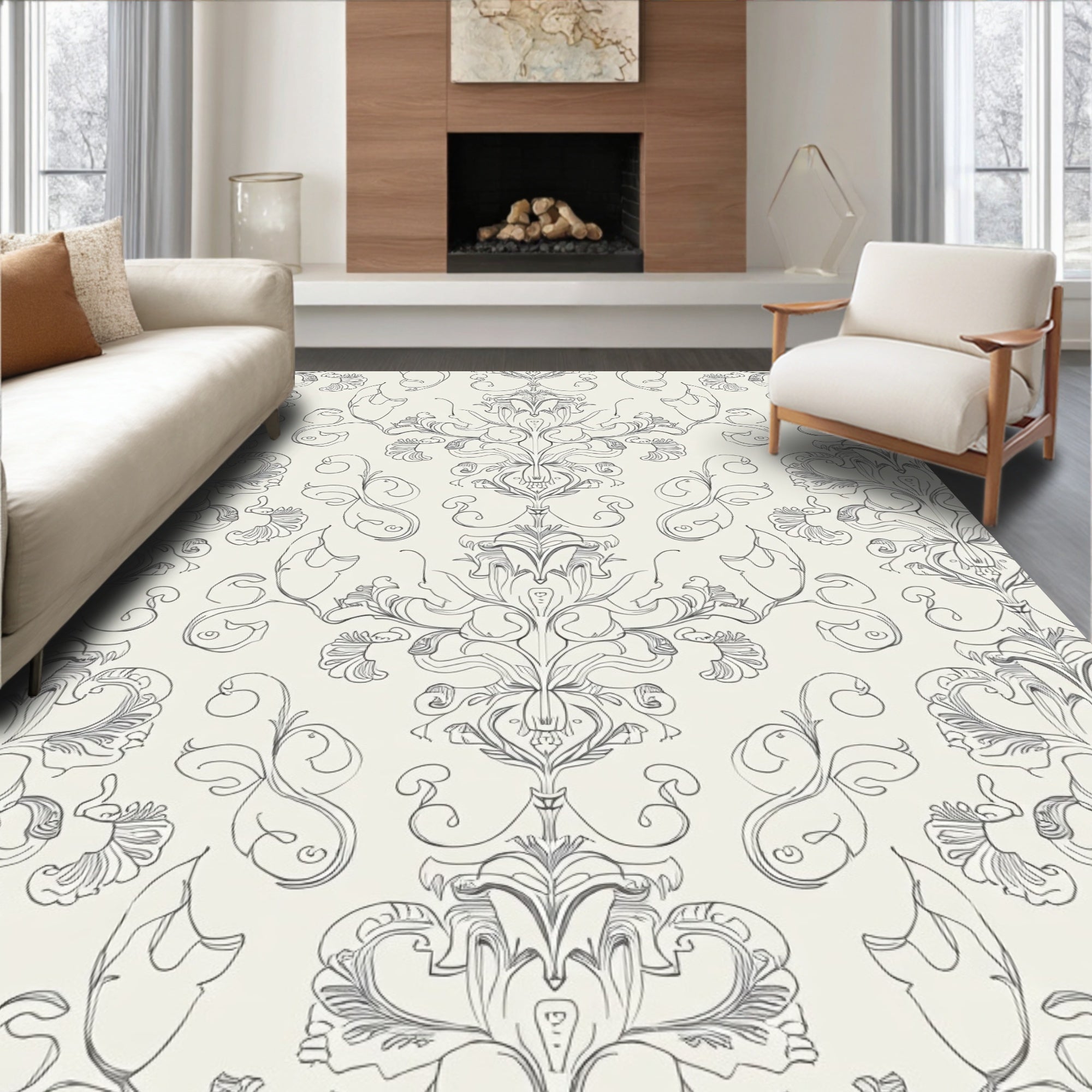 Ornate Floral Scroll Pattern Design Rug