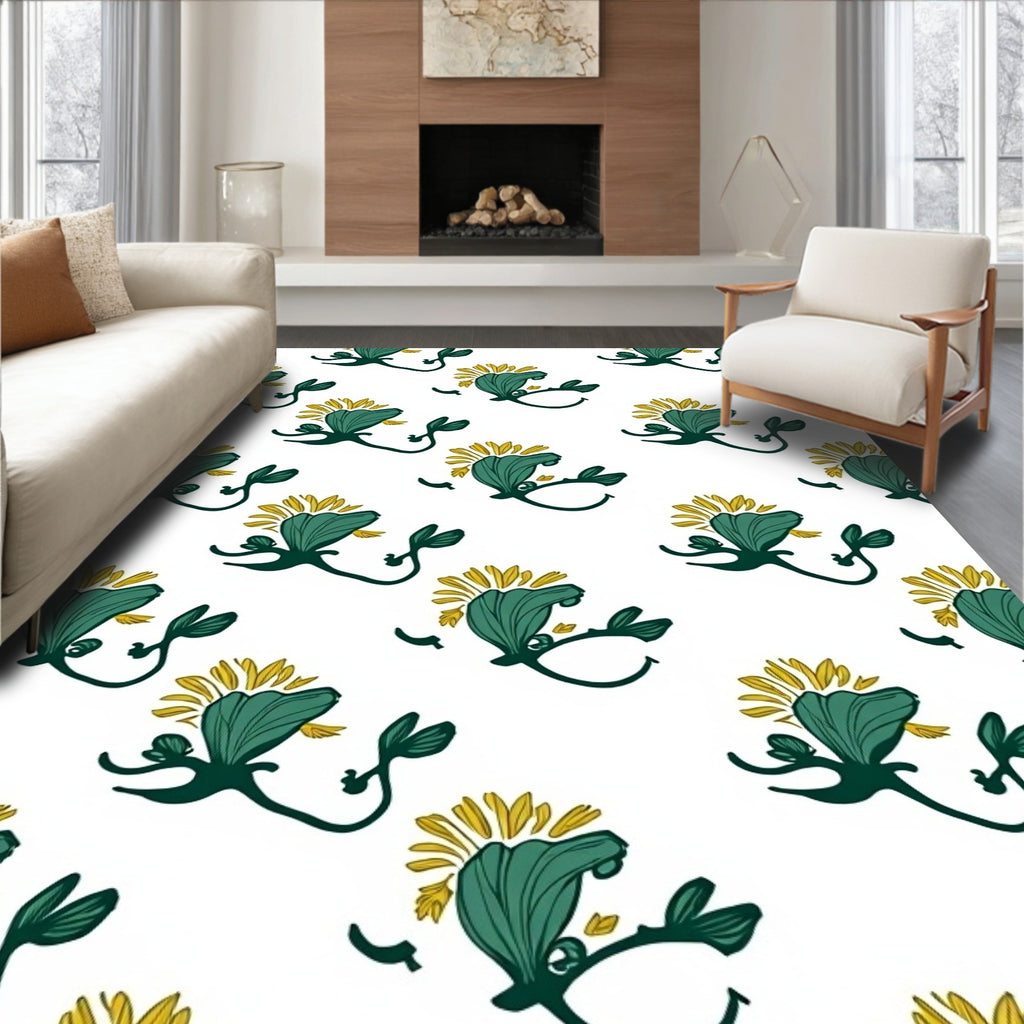 Whimsical Teal Yellow Botanical Rug