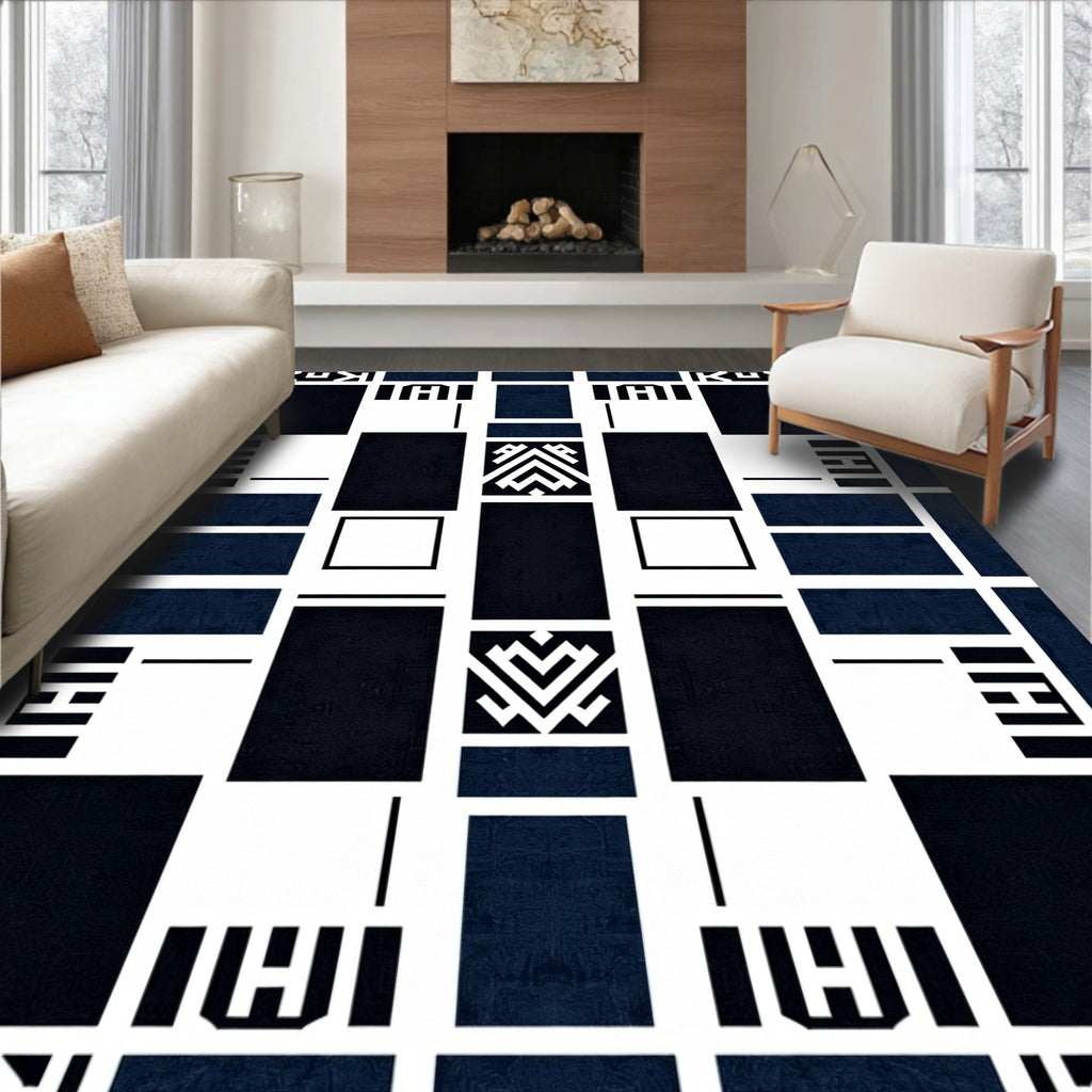 Geometric Art Deco Black And White Rug
