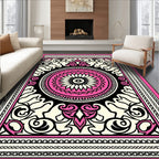 Pink Ivory Black Floral Mandala Pattern Rug