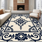 Classic Navy Floral Medallion Patterned Rug