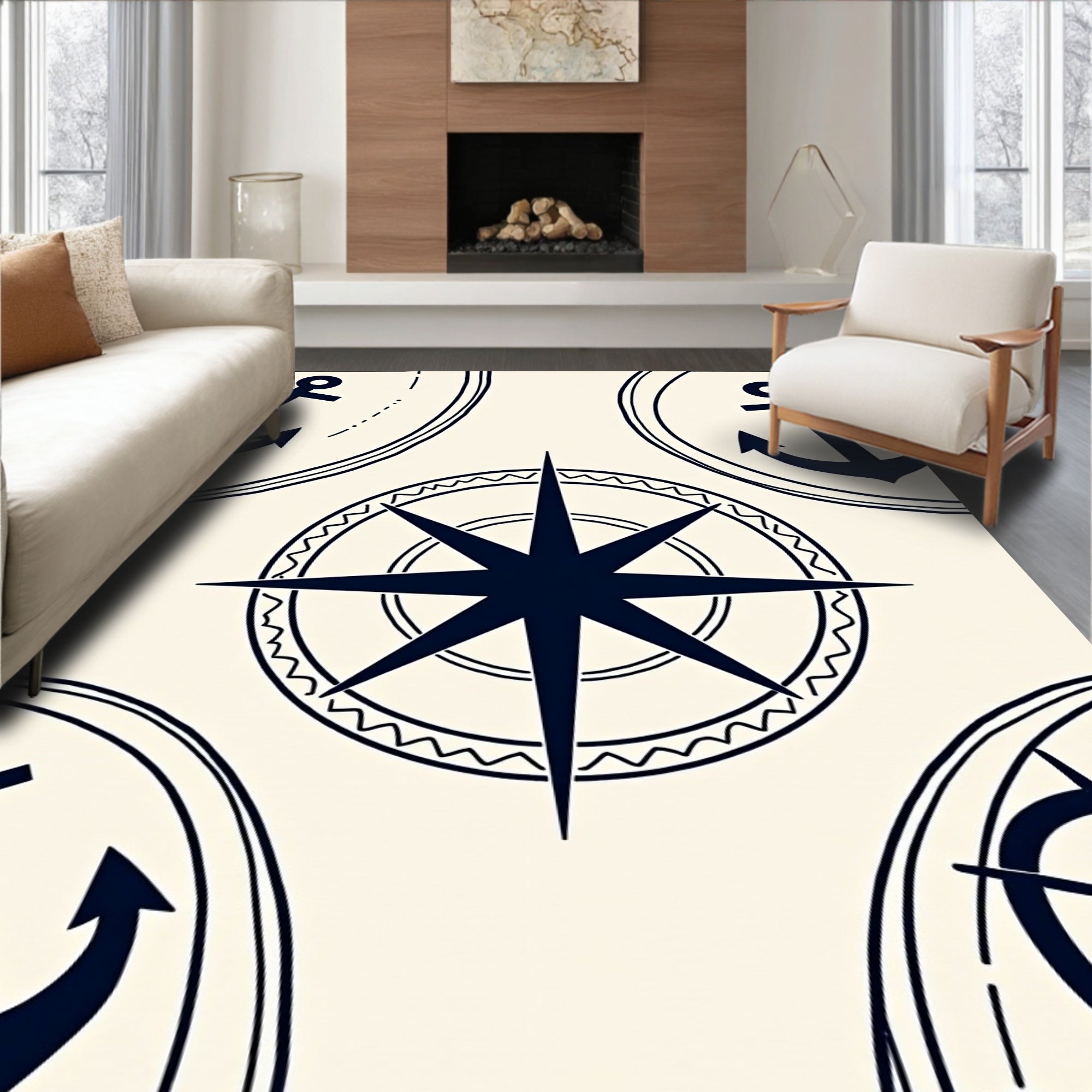 Nautical Anchors and Compass Rose Design Rug