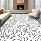 Abstract Swirls Black Line Art Rug