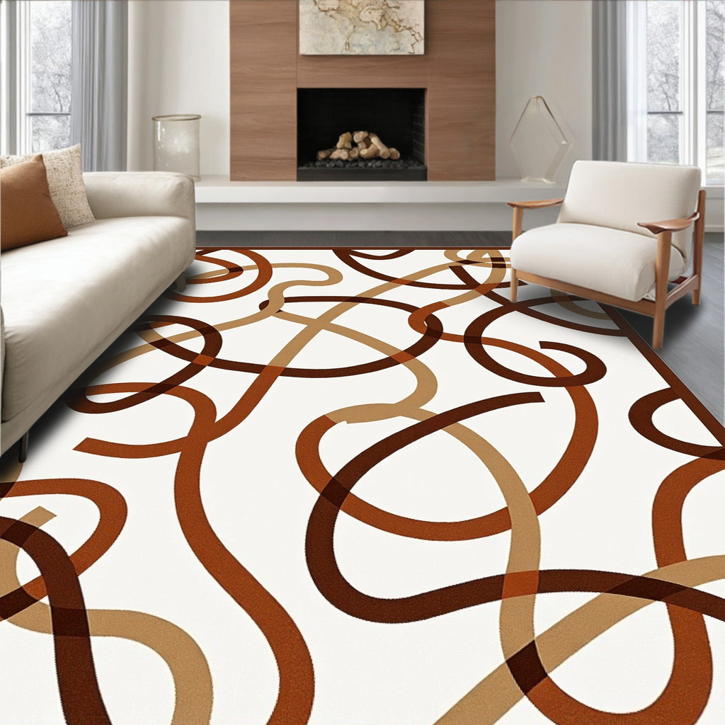 Brown Tan Swirl Abstract Pattern Rug
