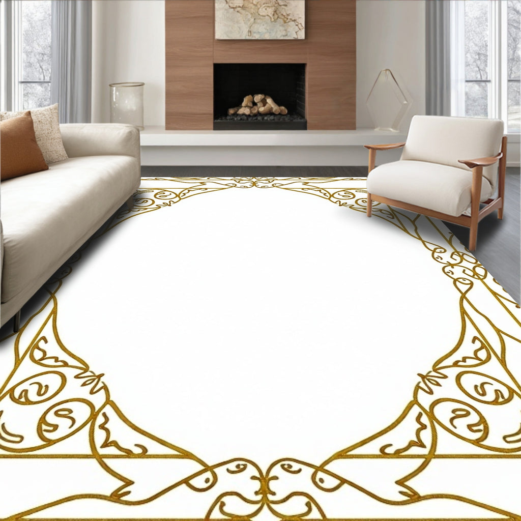 Ornate Swirl Gold Vine Border Rug