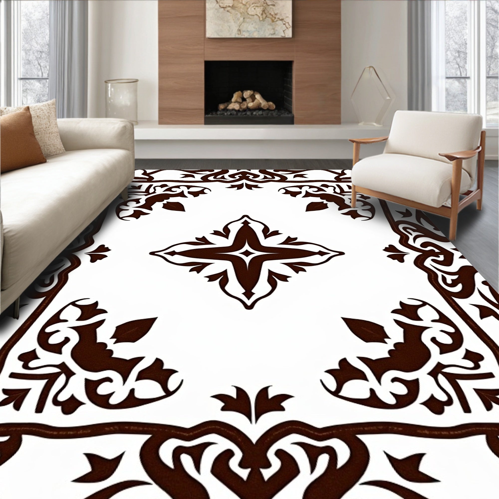 Ornate Scrollwork Floral Medallion Rug