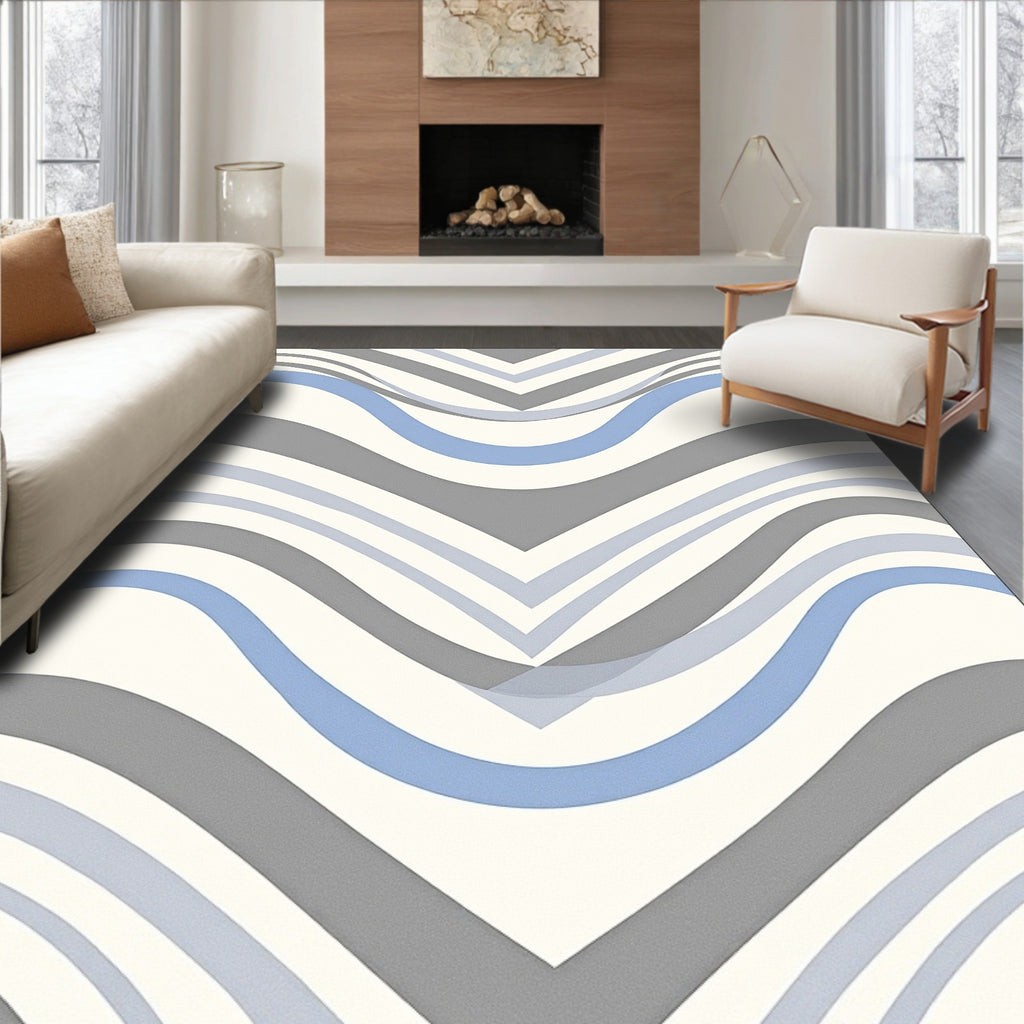 Shapely Blue-Gray Wave Pattern Design Rug