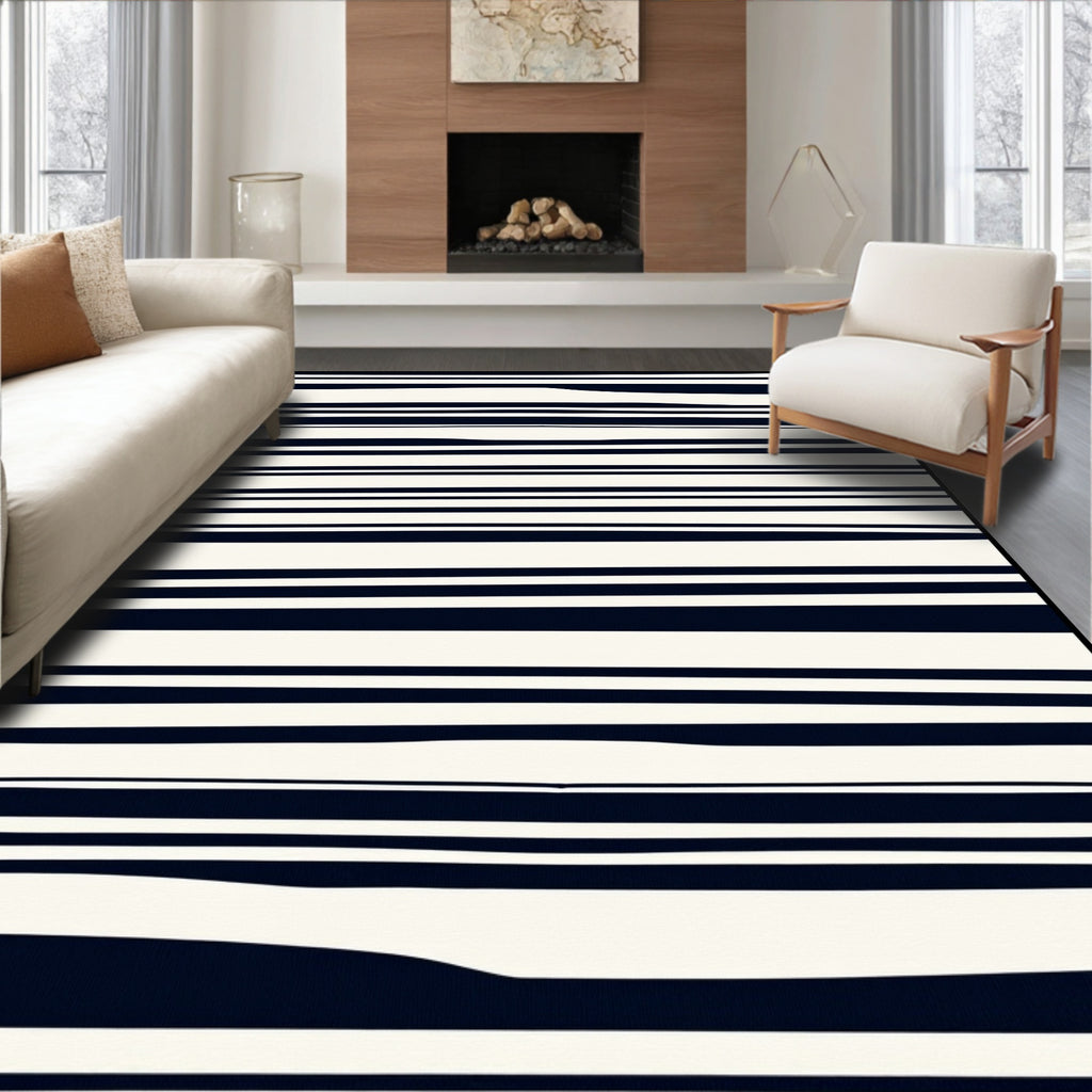 Abstract Navy And White Striped Pattern Rug