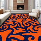 Bold Orange Navy Swirl Pattern Rug