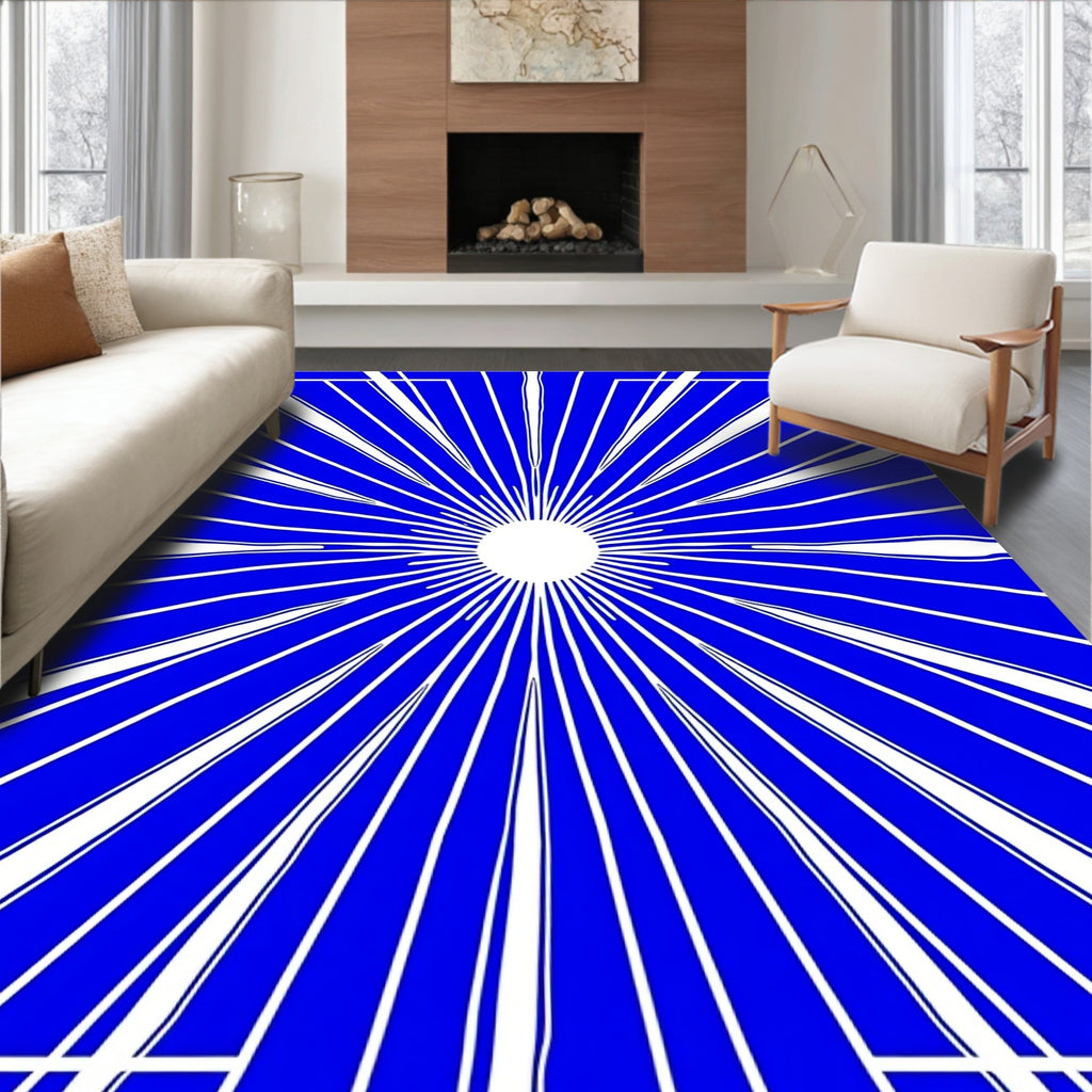 Bright Blue Burst Geometric Rug