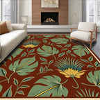 Green Leafy Floral Pattern With Yellow Accents Rug