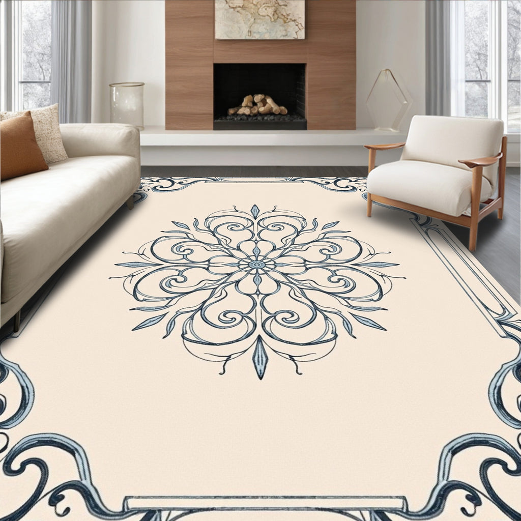 Art Nouveau Floral Mandala Scroll Pattern Rug
