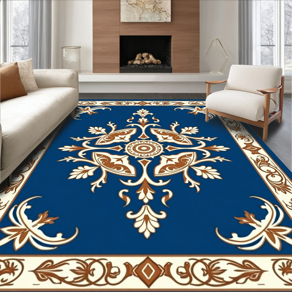 Ornate Blue Colonial Floral Decorative Rug