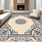 Ornate Floral Medallion Border Design Rug