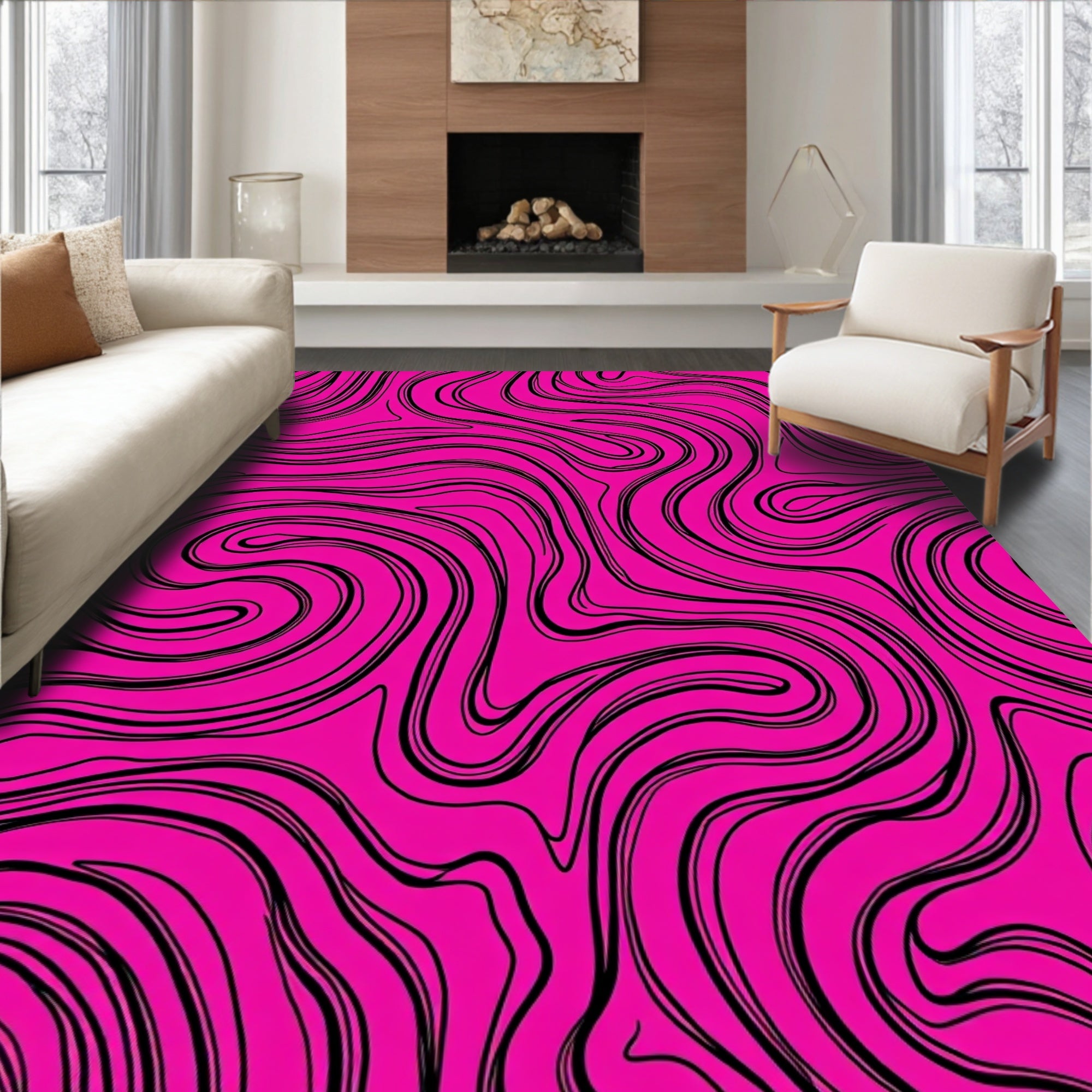 Vibrant Pink Swirl Pattern Design Rug
