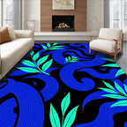 Bold Blue Swirls Emerald Leaves Rug