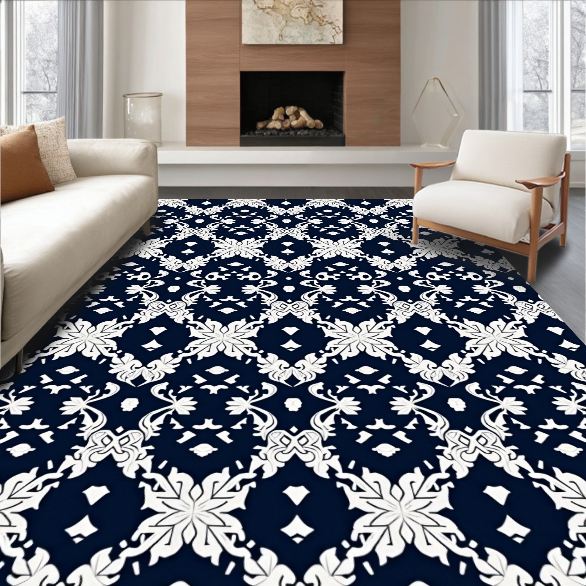 Traditional Floral Symmetrical Dark Rug