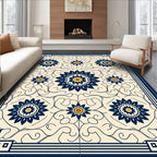 Navy Floral Medallion With Scrollwork Ground Rug