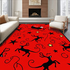 Red Sleigh Reindeer Star Swirls Rug