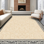 Classic Black Beige Swirl Border Design Rug