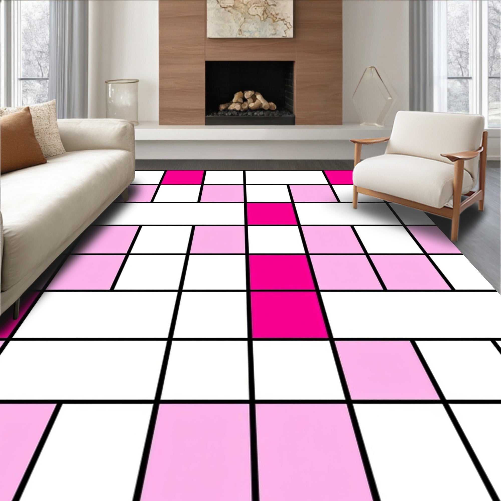 Geometric Squares With Pink Hues Rug