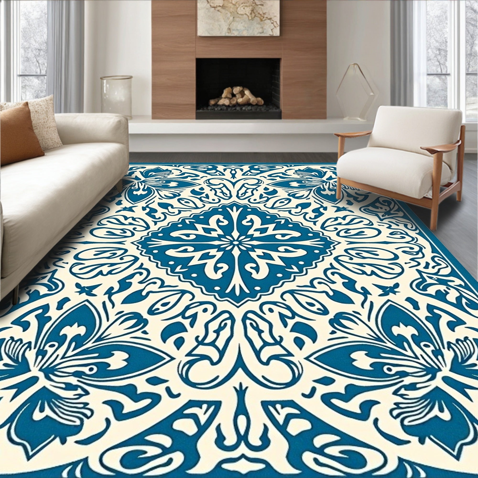 Classic Blue Floral Symmetry Rug