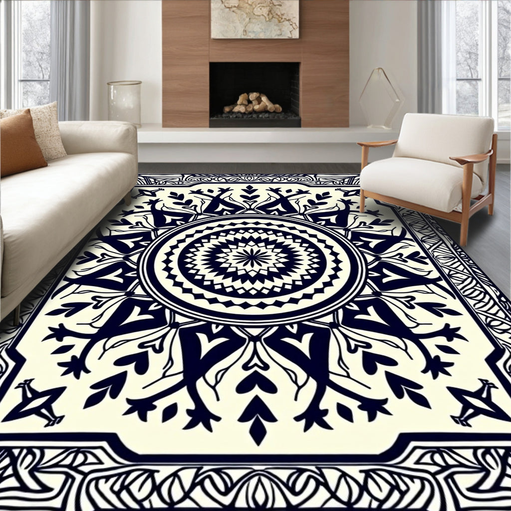 Intricate Dark Floral Mandala Design Rug