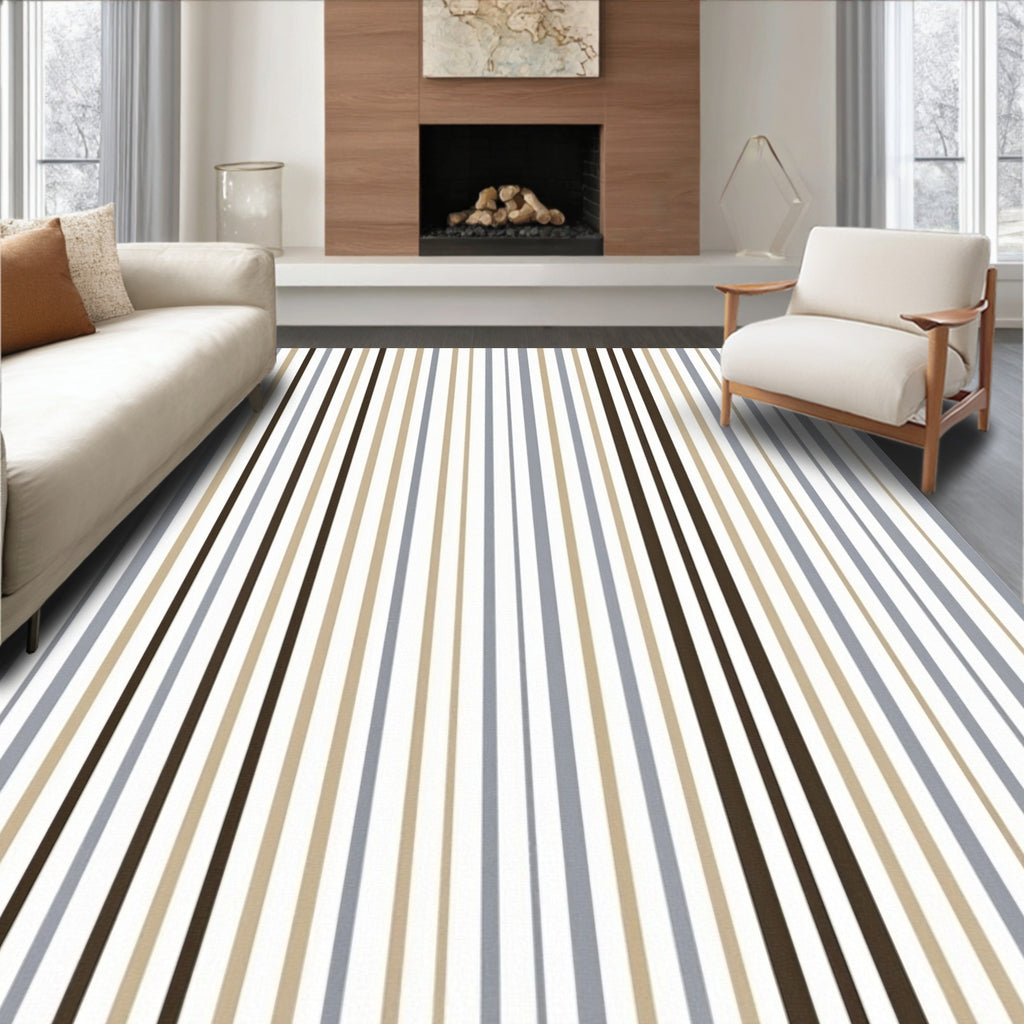 Vertical Stripe Pattern Neutral Tones Rug