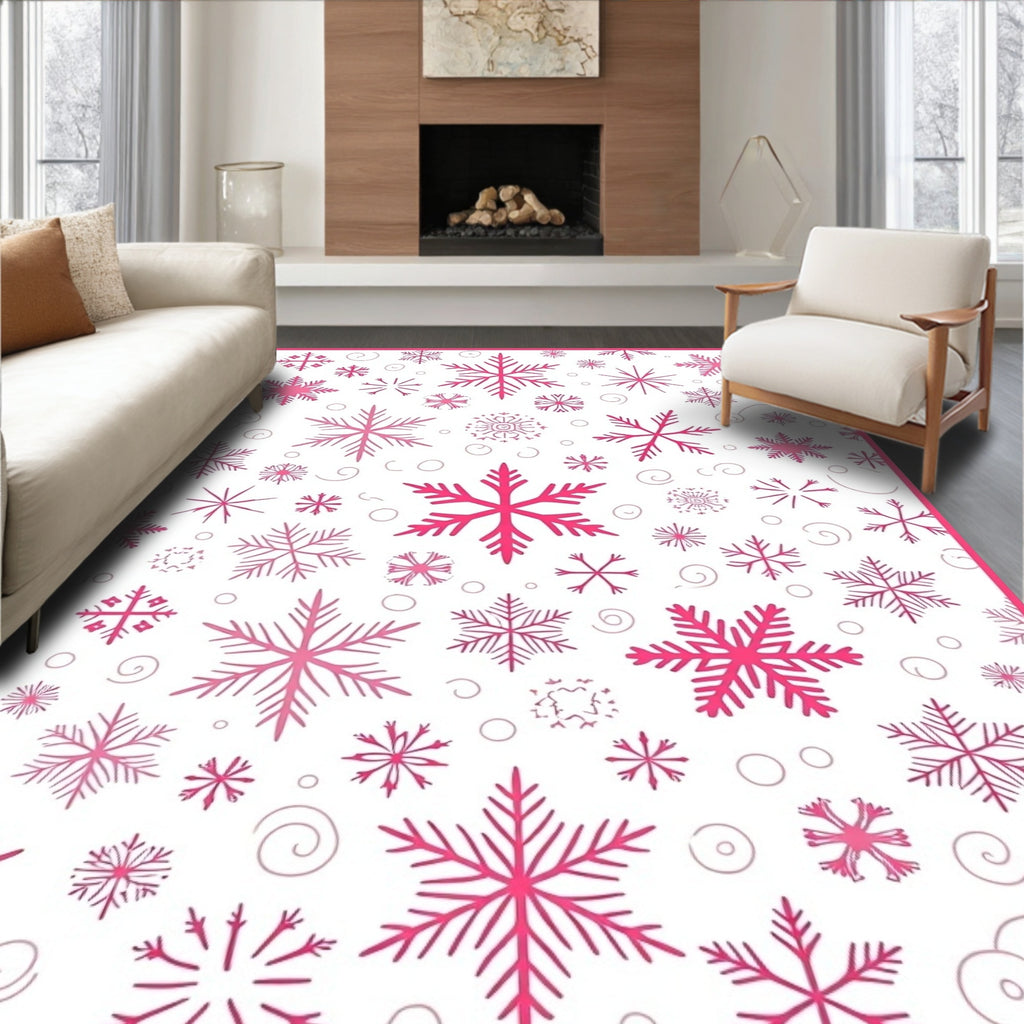 Fuchsia Snowflake Scatter Holiday Rug