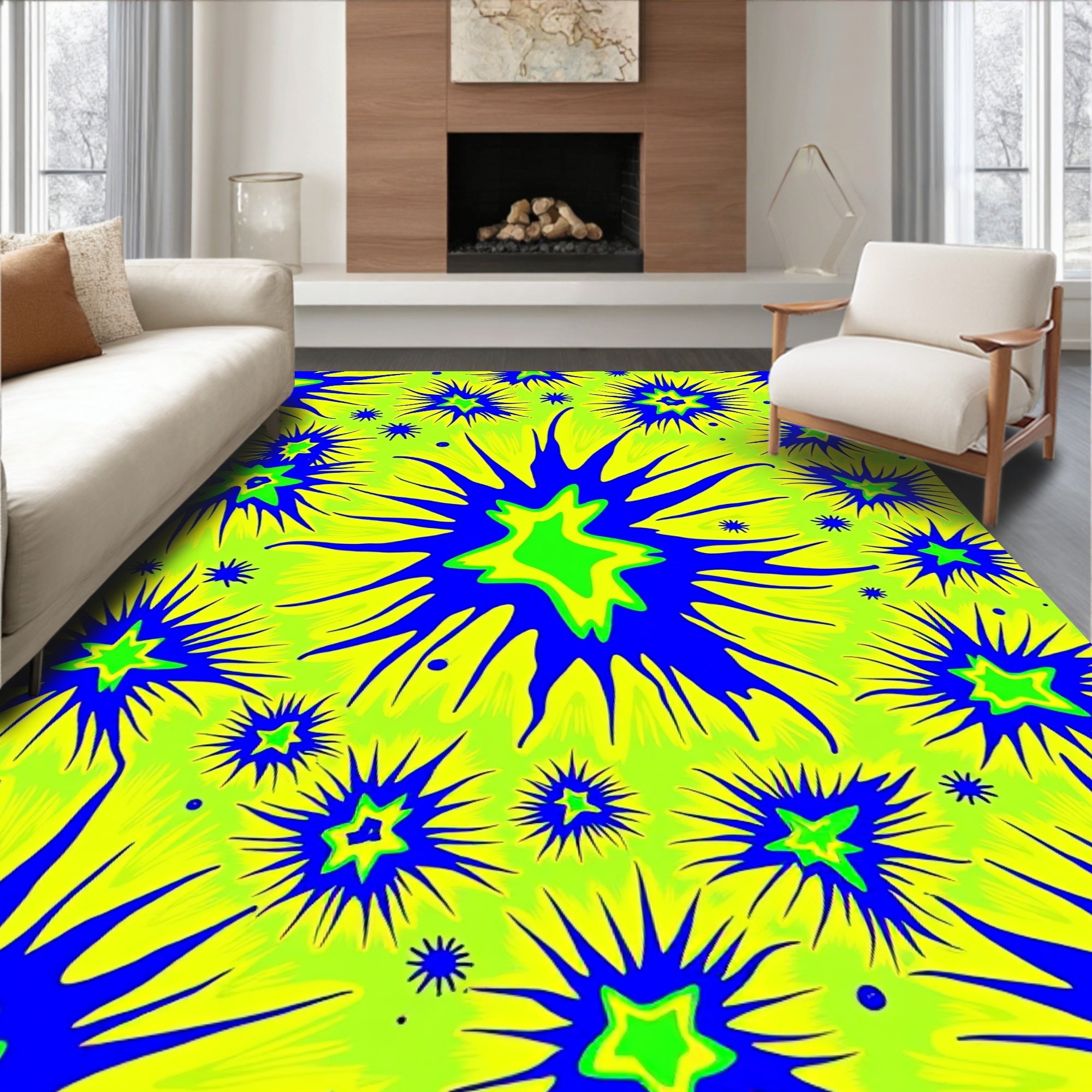 Vibrant Starburst Abstract Pattern Design Rug