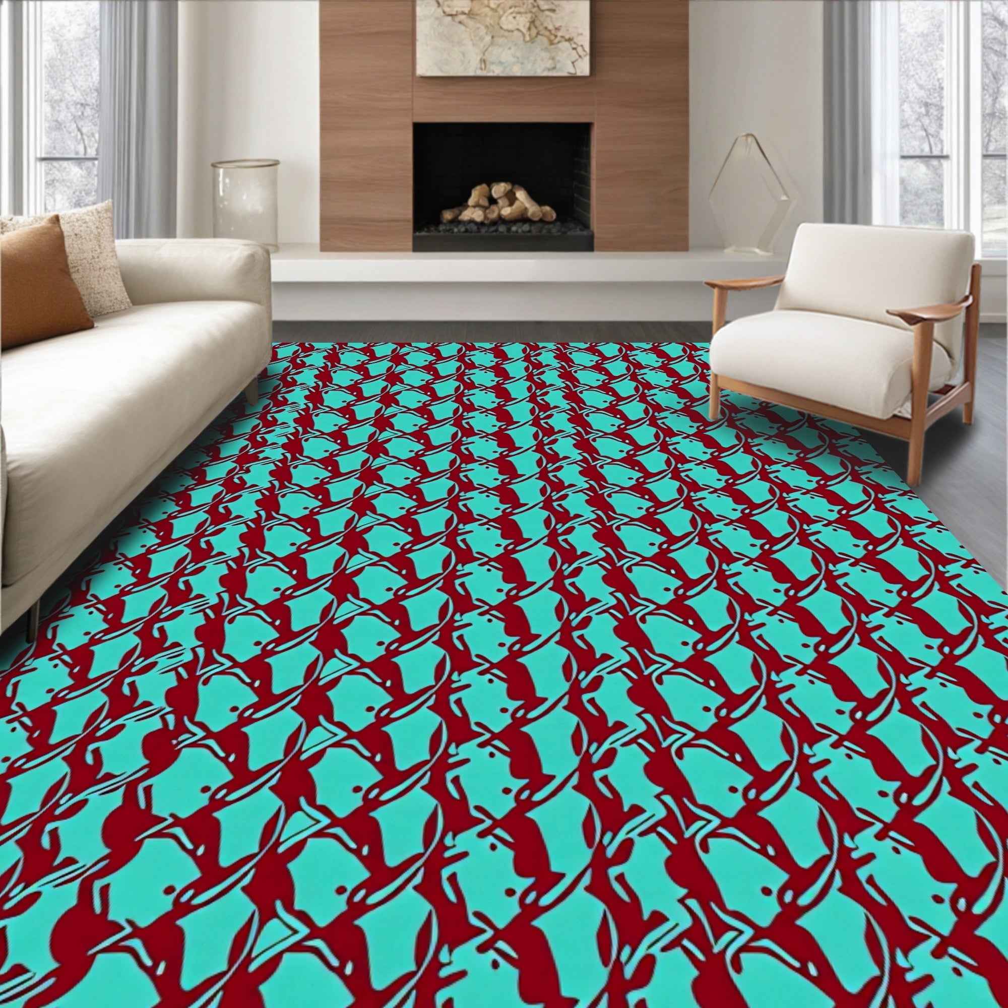 Abstract Chainmail Geometric Pattern Rug