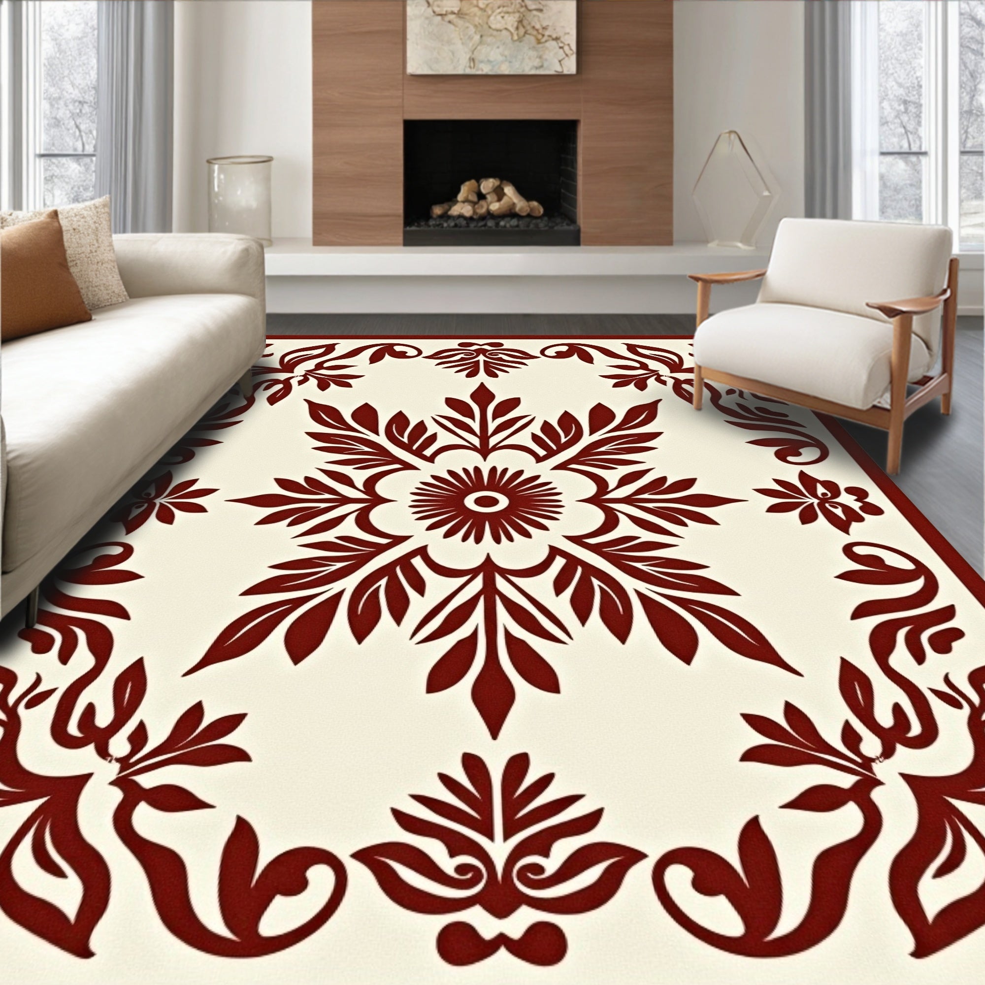 Ornate Damask Floral Motif Rug