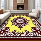 Ornate Yellow Burgundy Mandala Pattern Rug