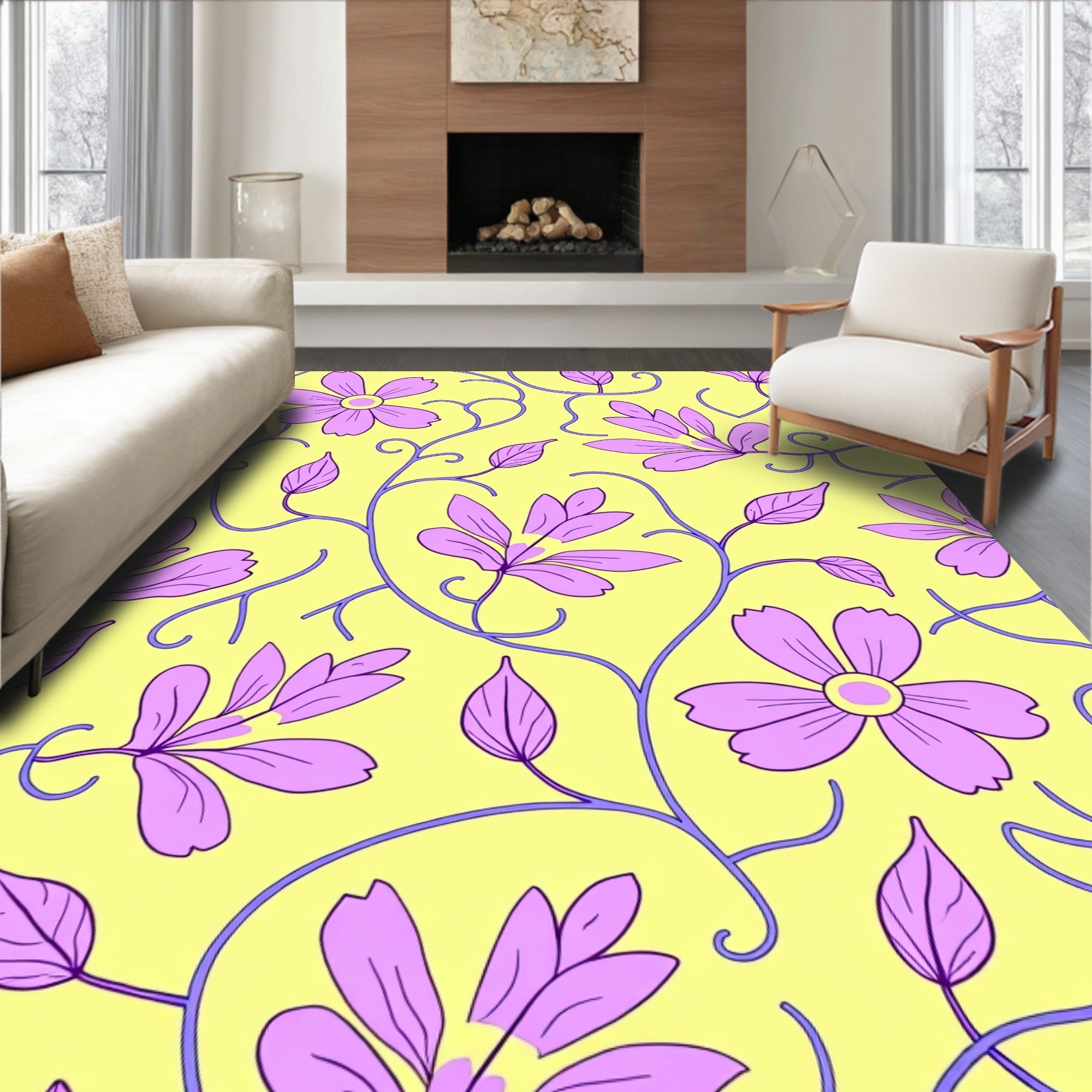 Purple Floral Vine Pattern Rug